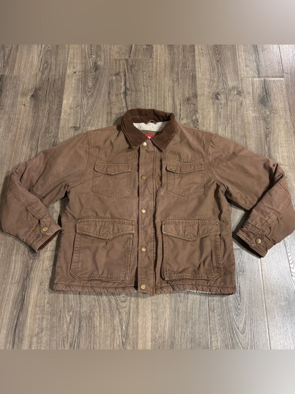 VTG Wrangler Chore Coat Mens Large Brown Sherpa Lined Barn Field Jacket Utility